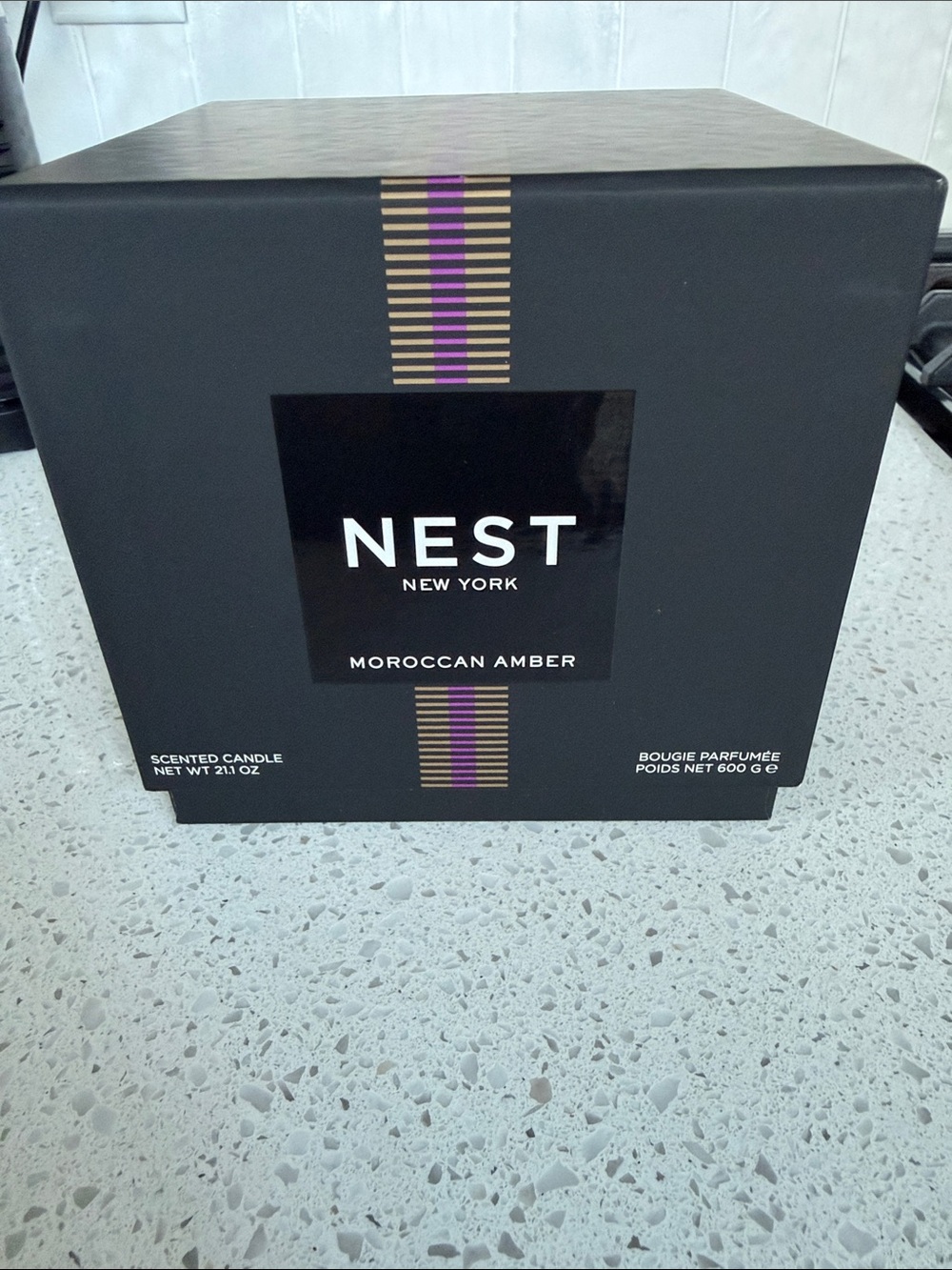 NEST New York Morrocan Amber 3 Wick Scented Candle - White Glass Jar